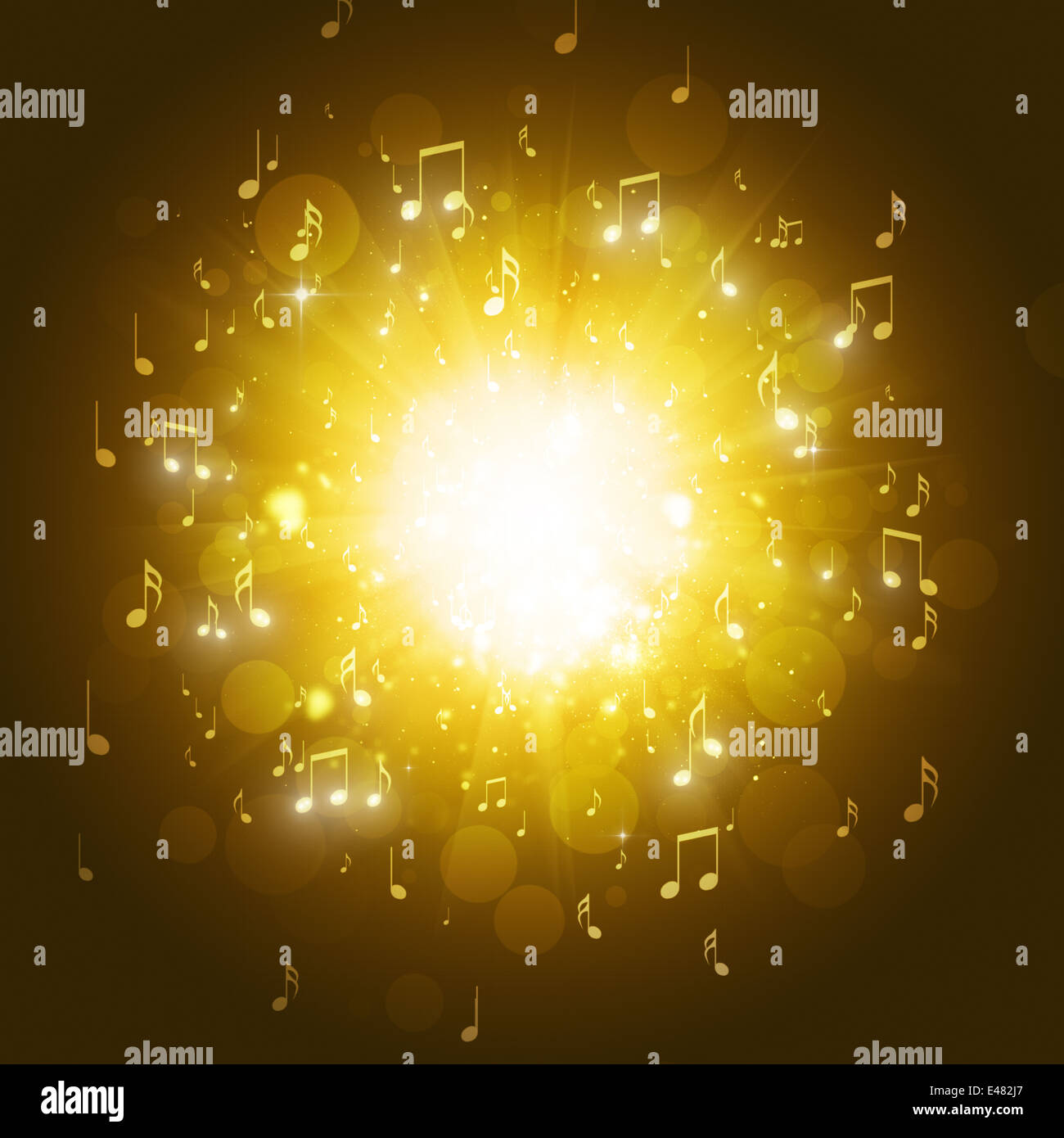 music notes explosion in the dark golden background Stock Photo - Alamy
