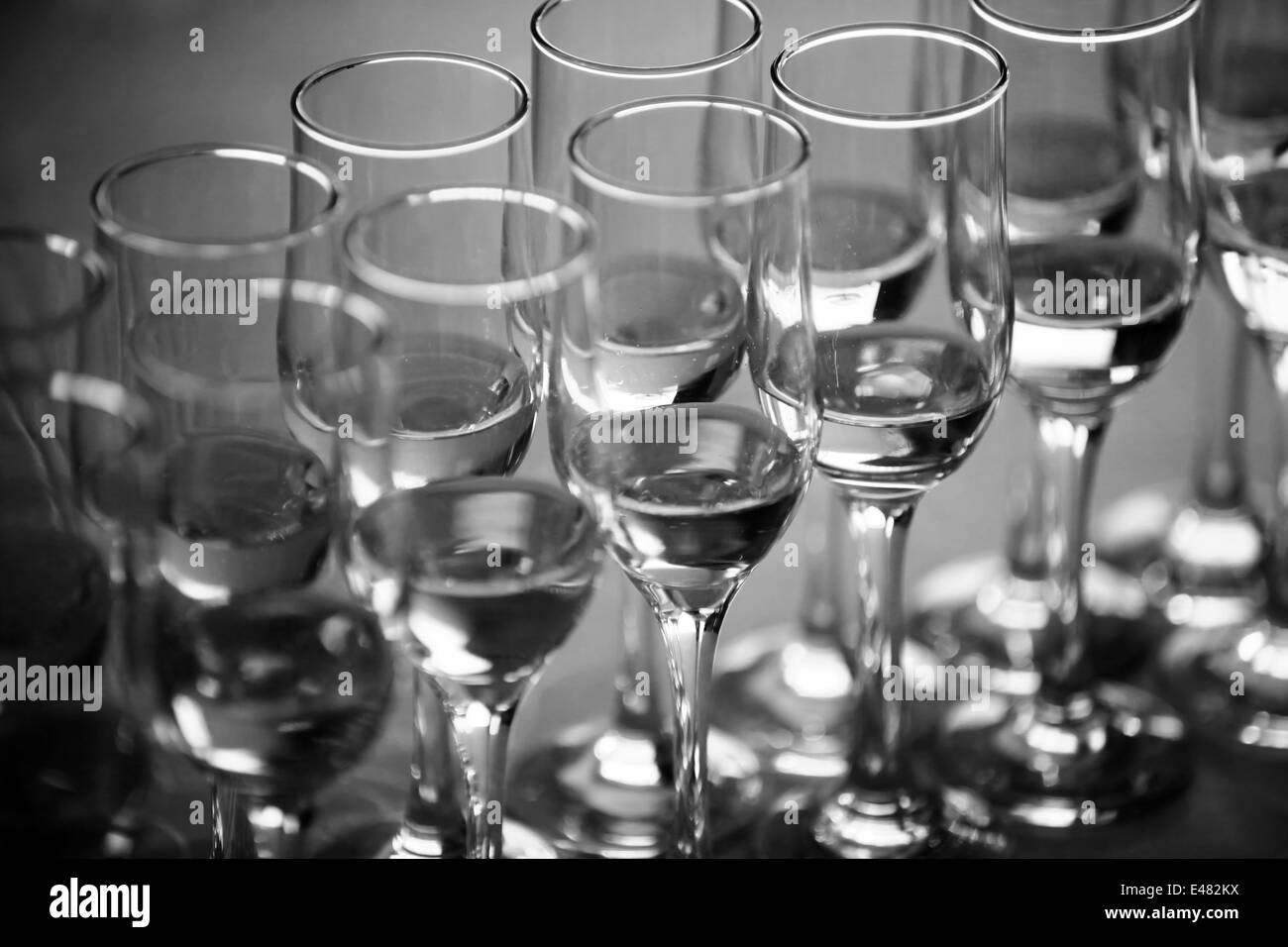 Color detail of some empty champagne glasses. Stock Photo