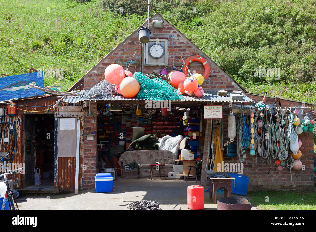 Private workshop on the harbour front, Porthgain, Pembrokeshire Stock Photo