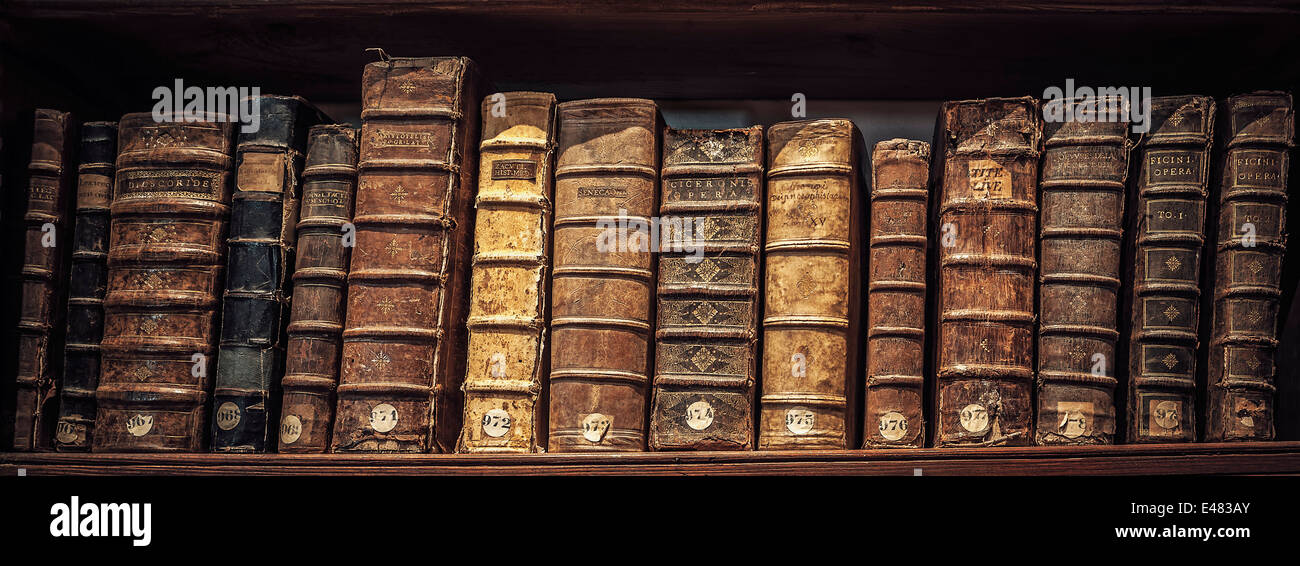 old book in a library Stock Photo