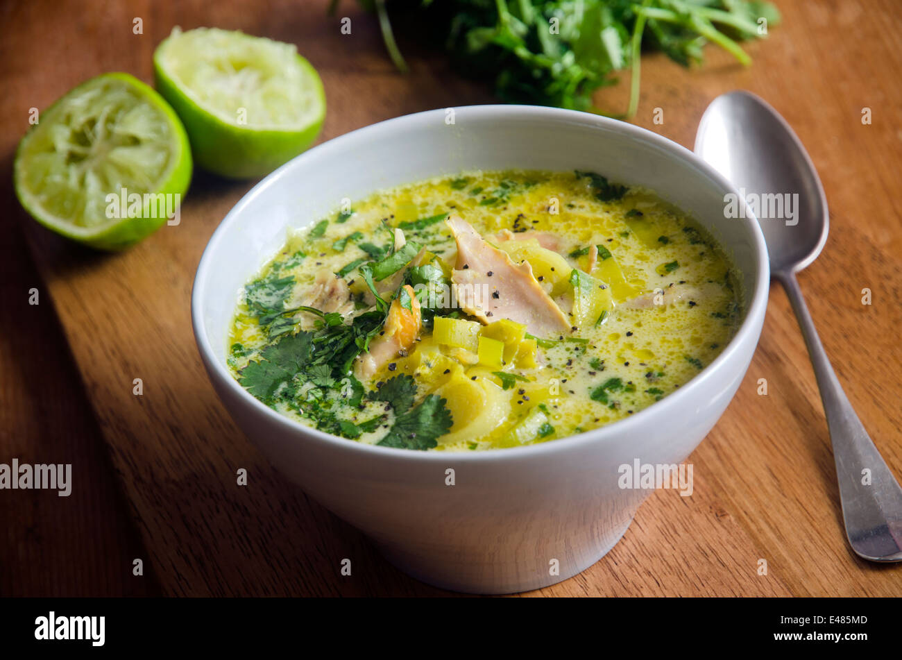 Chicken and coconut soup Stock Photo