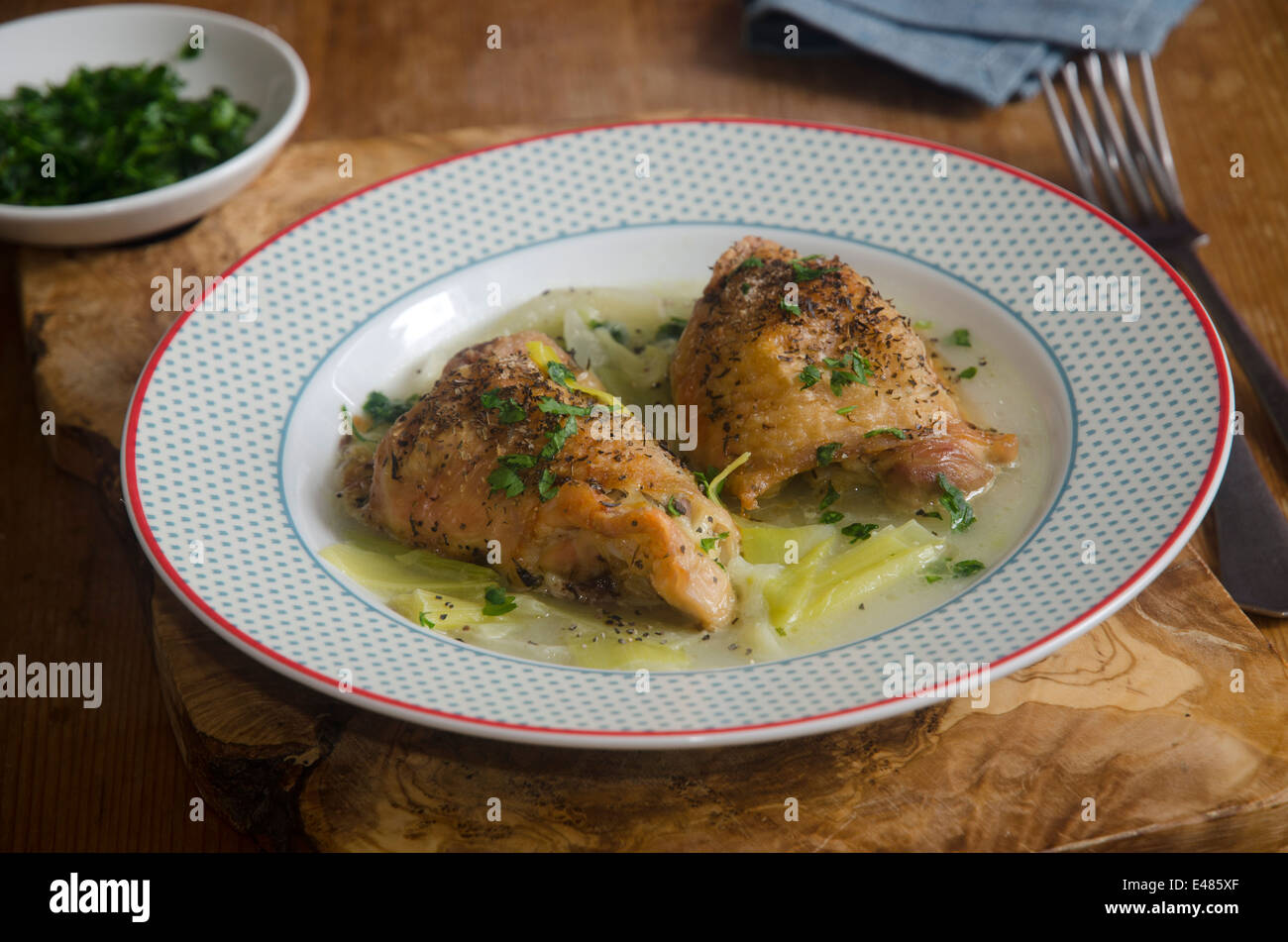 Chicken with fennel and leek Stock Photo Alamy