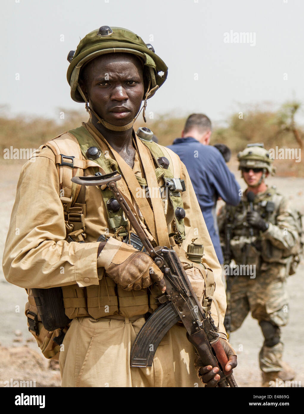 A Burkinabe soldier provides security during joint training with the US Army June 24, 2014 in Dakar, Senegal. Stock Photo