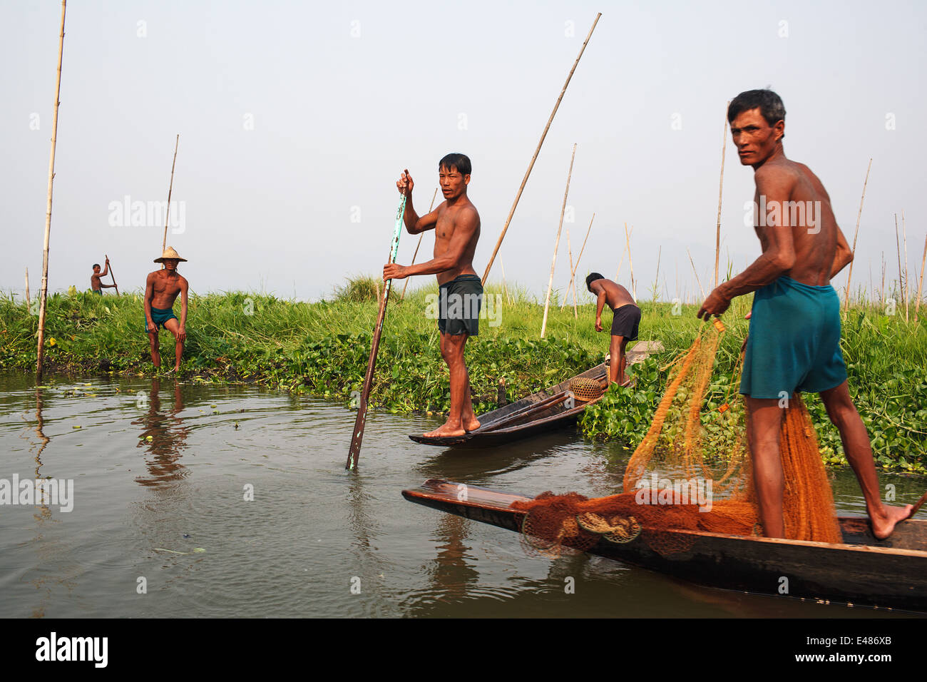 Traditional fishing on Inle Lake, Myanmar (Burma Stock Photo Alamy