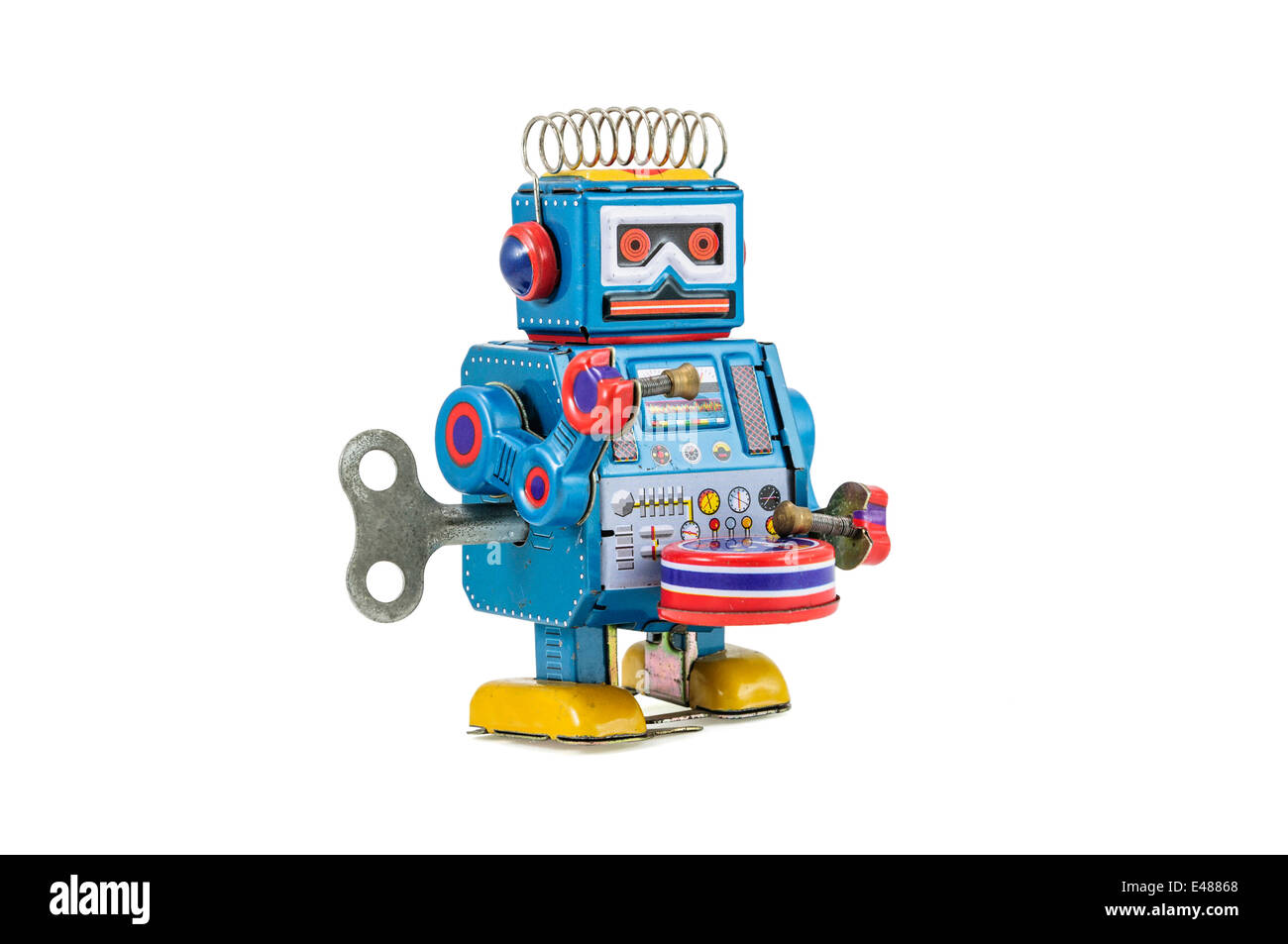 Retro robot toys isolated on white background with clipping path Stock Photo