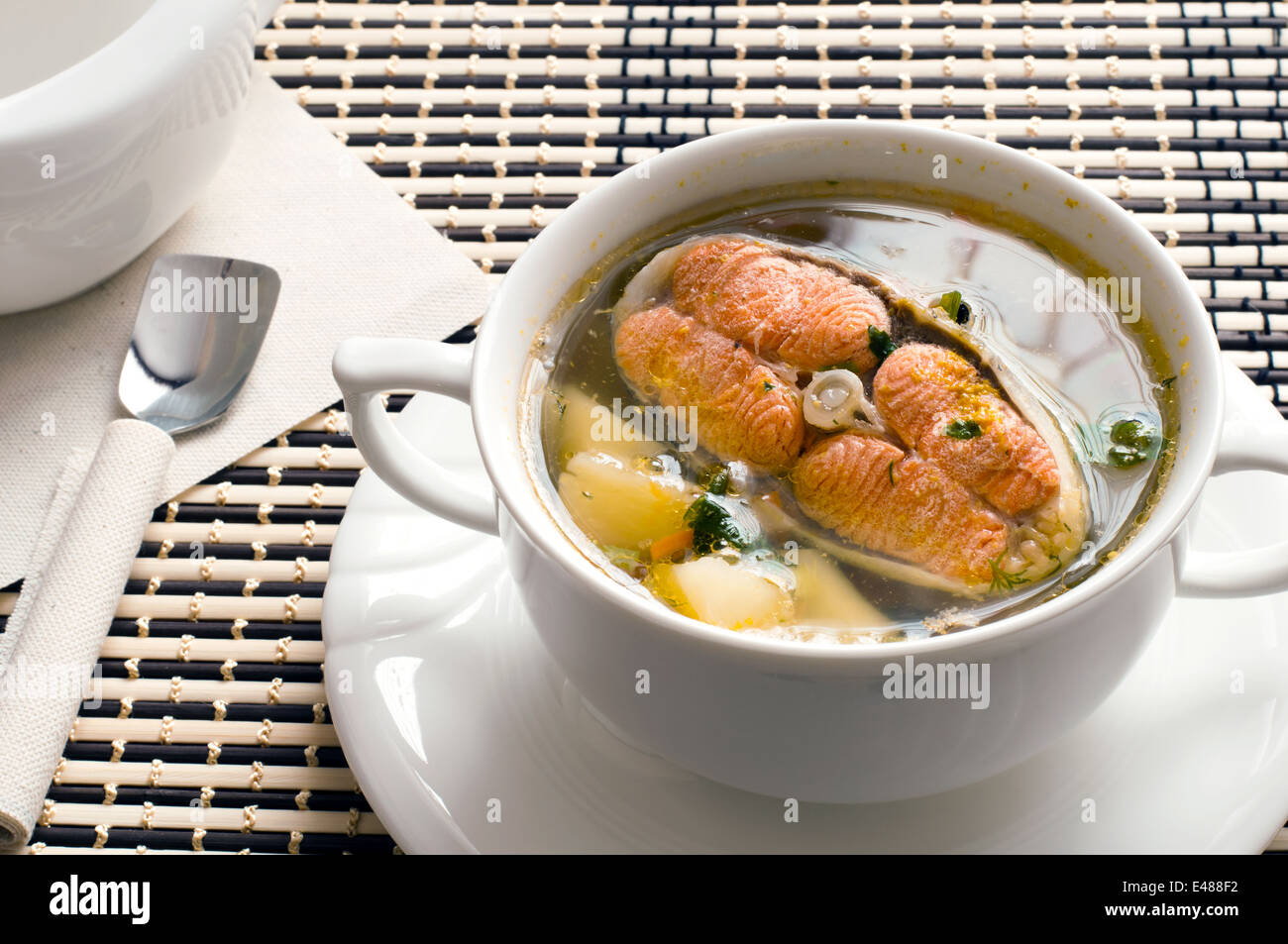 soup fish diet lean fast trout salmon red green fresh fennel onions