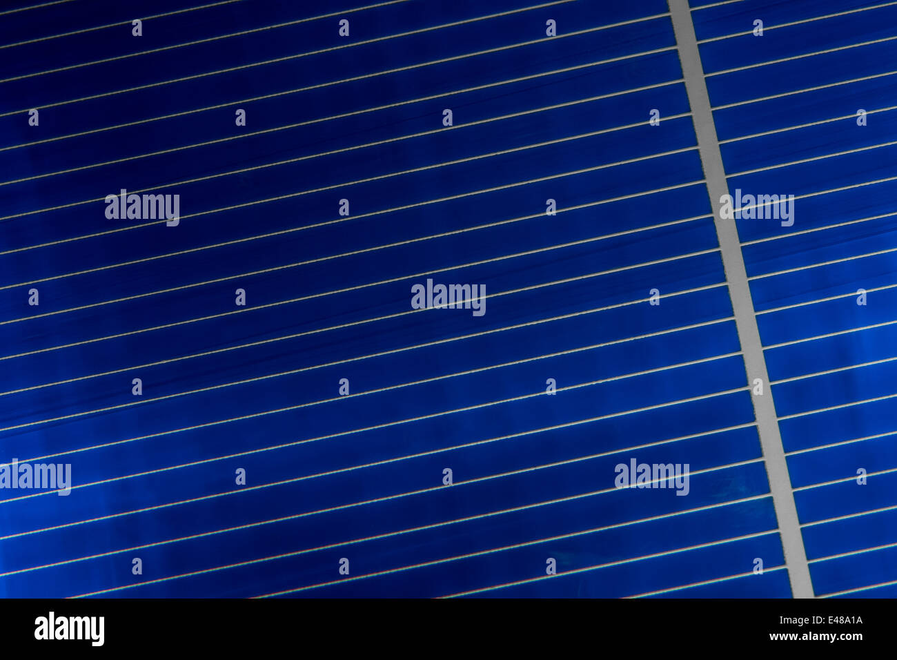 Macro-photo of section of an individual silicon wafer solar cell. See NOTE in 'Description'. Stock Photo