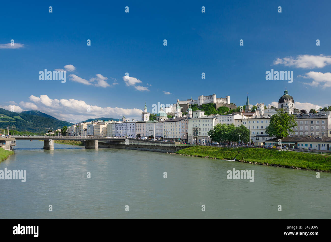 Salzburg City Historic Center Panorama Stock Photo