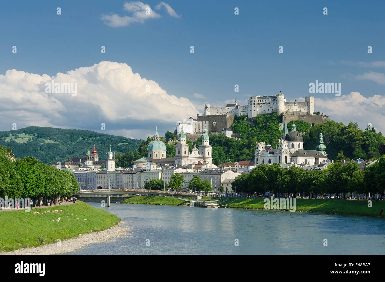 Salzburg City Historic Center Panorama View Stock Photo