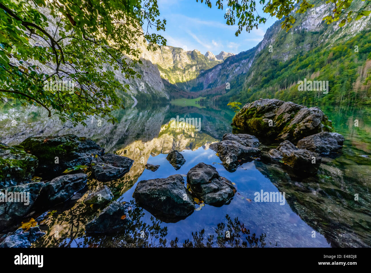 The beautiful Obersee (upper lake) nearby the popular Bavarian Konigssee (king's lake) in Germany Stock Photo