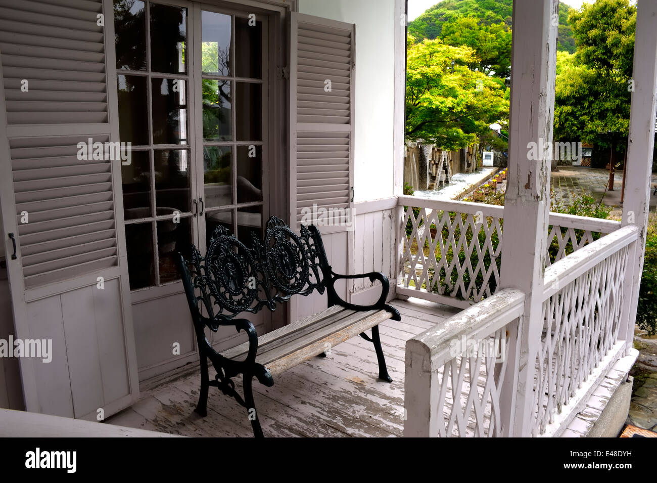 Bench on the Old Porch Stock Photo Alamy