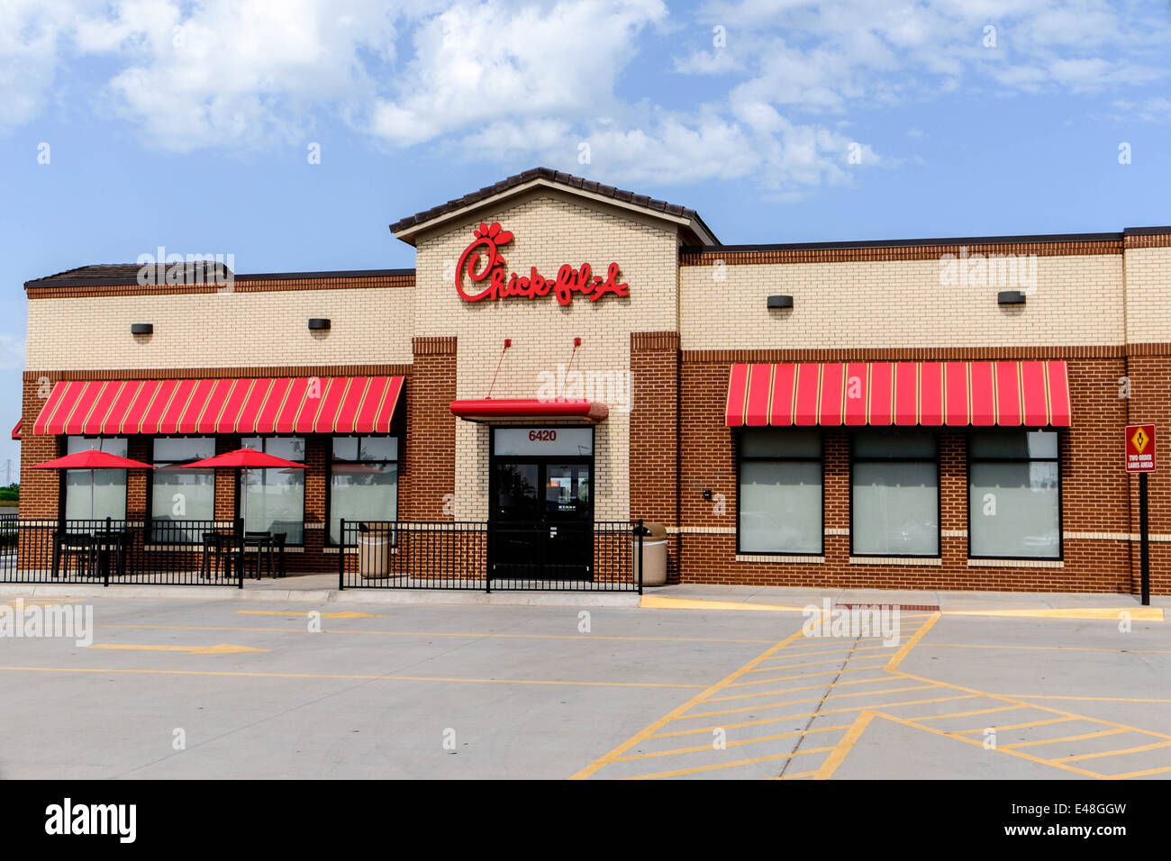 The exterior of Chick-fil-A, a popular chain fast food restaurant. Stock Photo