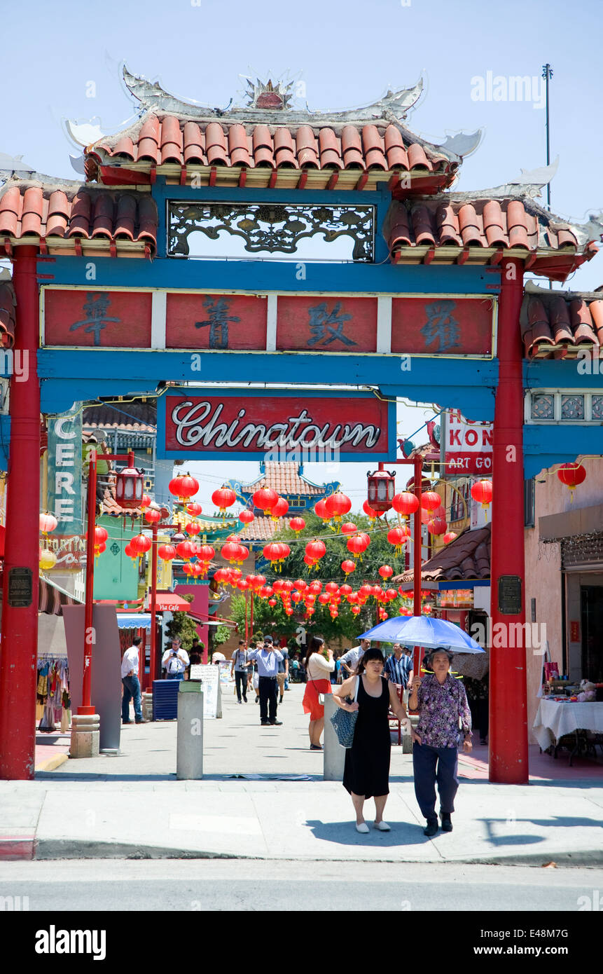 People walking in China Town in downtown Los Angeles Stock Photo
