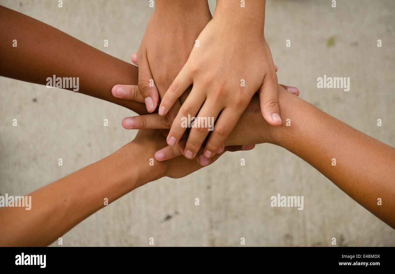 children hand for power and unity Stock Photo