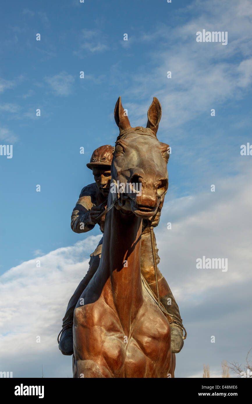 Phar Lap Statue at Phar Lap race course in Timaru, South Canterbury,New Zealand Stock Photo