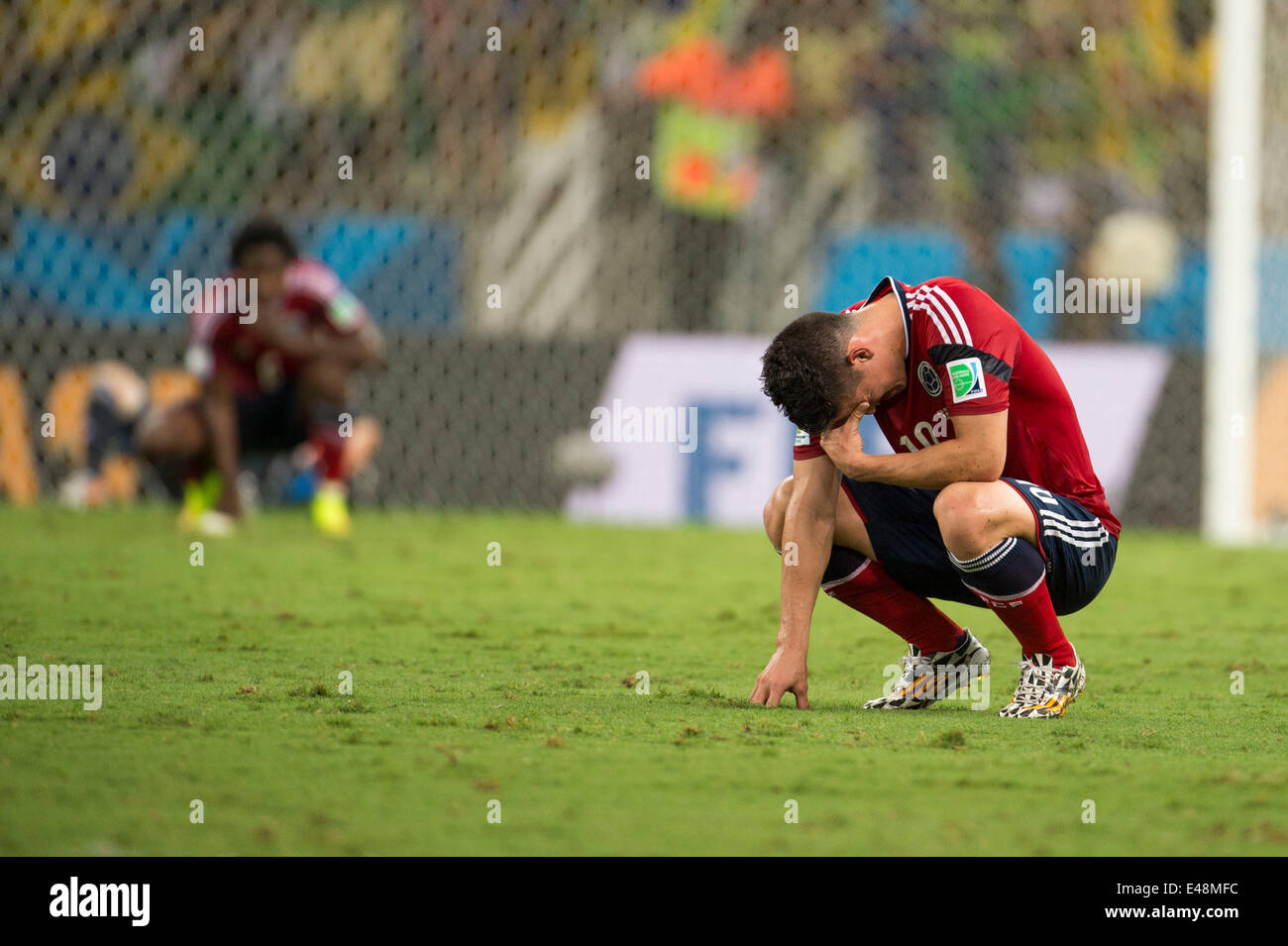 James Rodriguez (COL), JULY 4, 2014 - Football / Soccer : James Rodriguez of Colombia looks dejected after losing the FIFA World Cup Brazil 2014 quarter-finals match between Brazil 2-1 Colombia at Estadio Castelao Stadium in Fortaleza, Brazil. (Photo by Maurizio Borsari/AFLO) Stock Photo