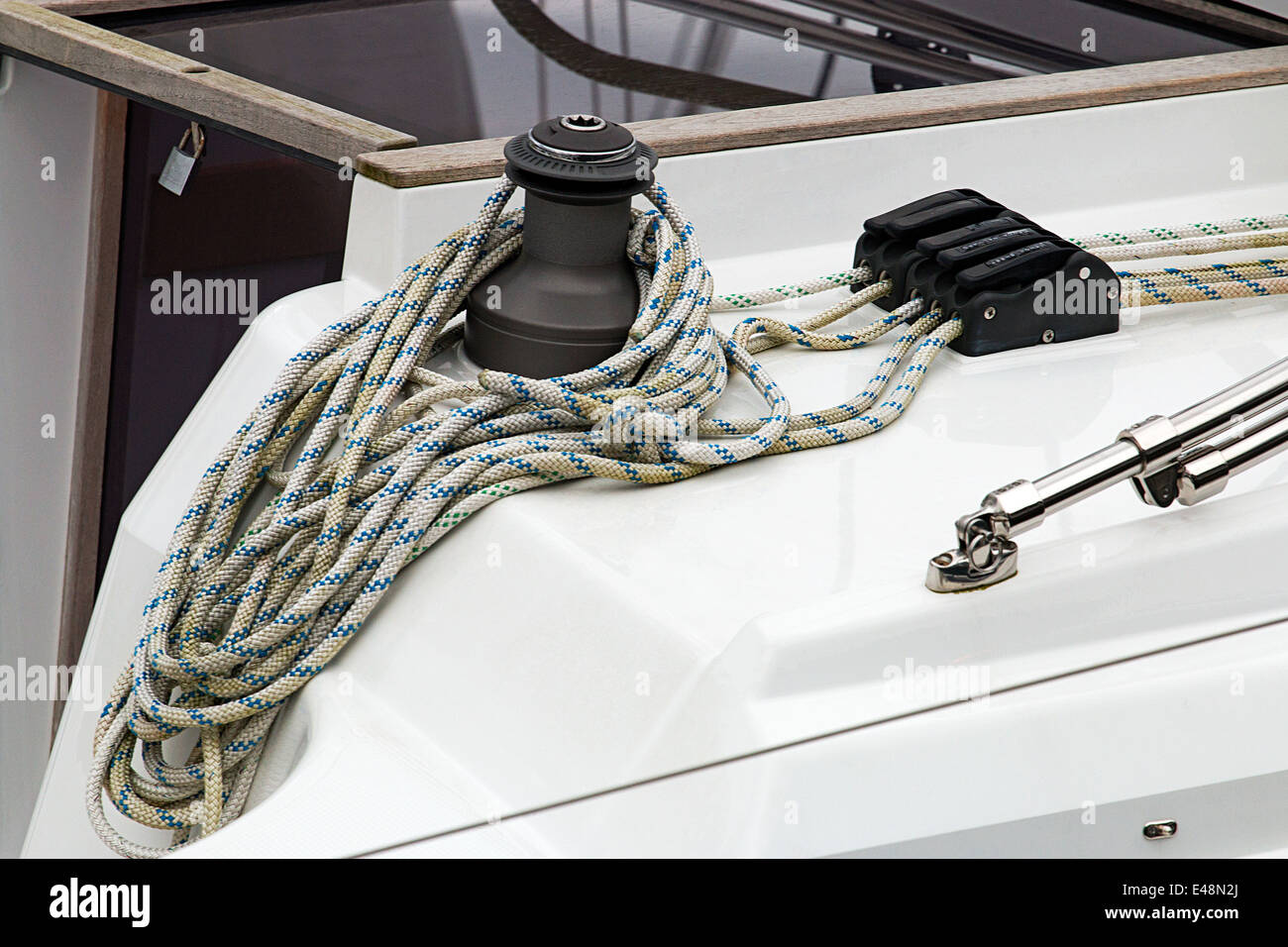 Detail shot of a winch on a yacht or sail boat great concept for leisure boating Stock Photo