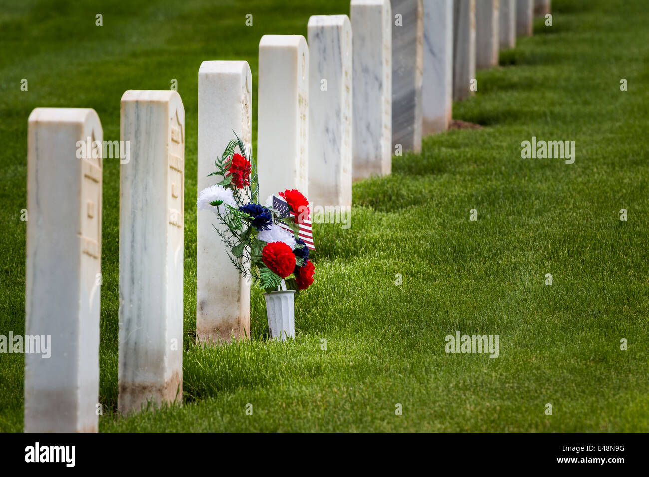 flowers in rows of tombstones in a military graveyard Stock Photo - Alamy