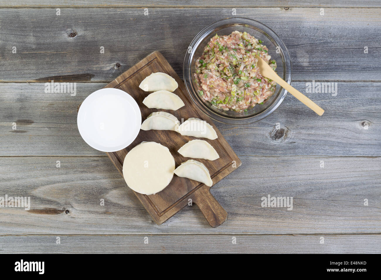 raw ingredients used to make Chinese Dumplings. Items consist of raw