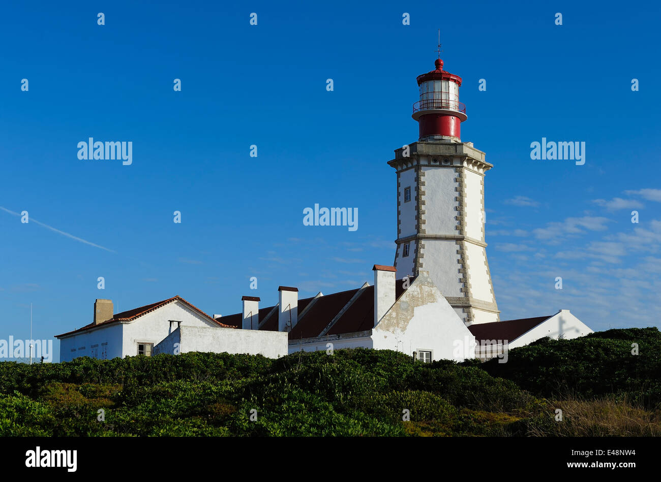 18th century Espichel Cape Lighthouse in Sesimbra, Portugal Stock Photo