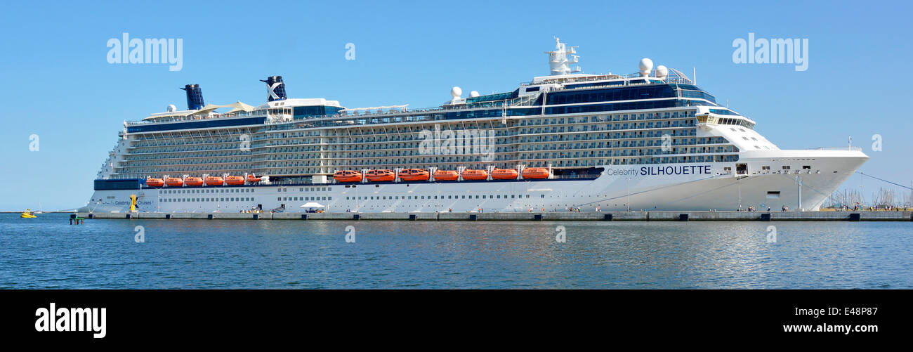 Modern Celebrity Cruises Silhouette cruise ship ocean liner docked at Port Corsini at the Ravenna Italian cruise terminal on the Adriatic coast Italy Stock Photo