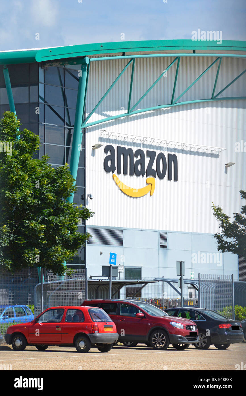 Amazon sign and logo on warehouse distribution centre Stock Photo