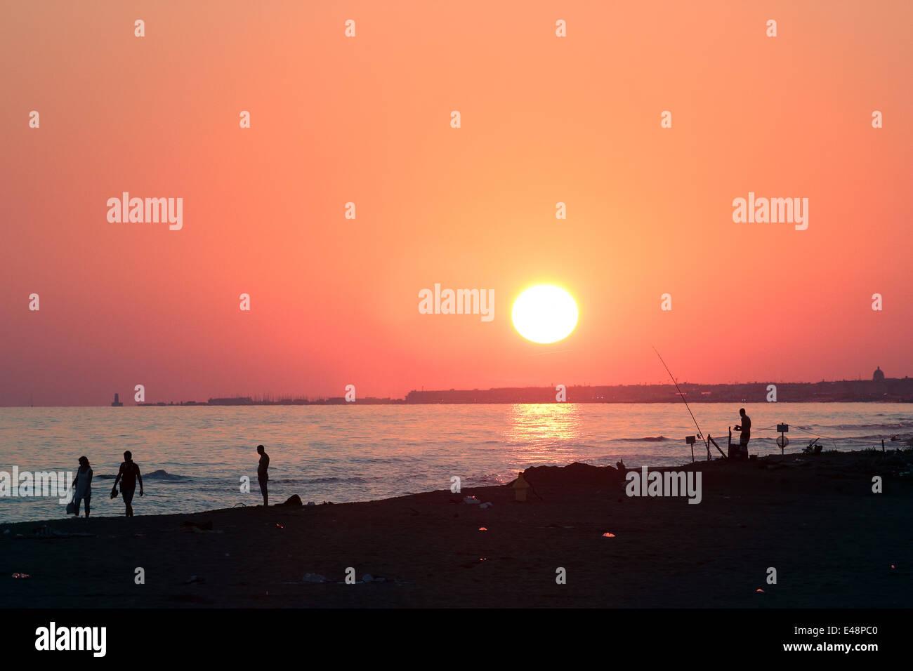 Ostia beach sunset, Rome, Italy Stock Photo