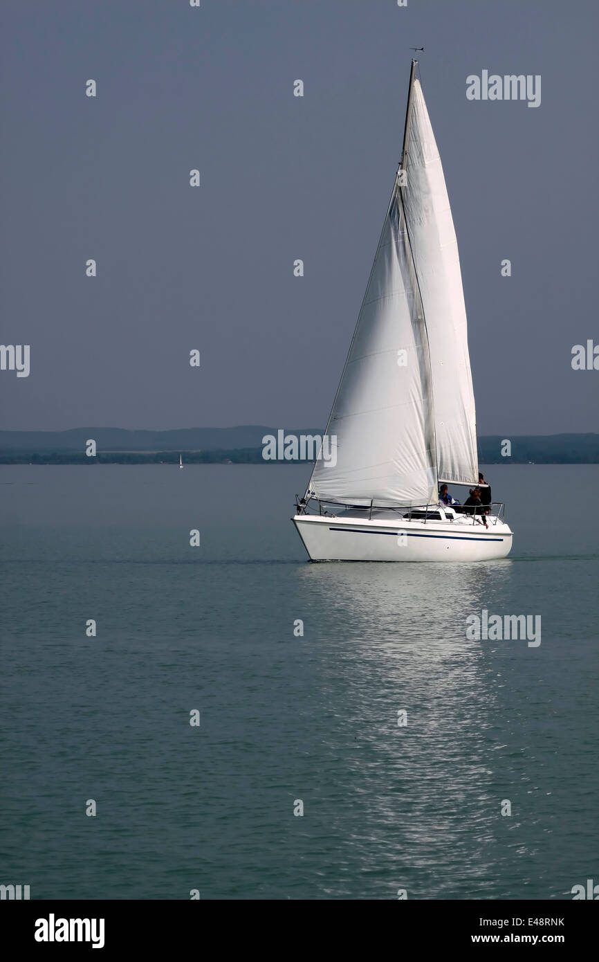 White Sailboat near Balatonfüred at Lake balaton, Hungary Stock Photo