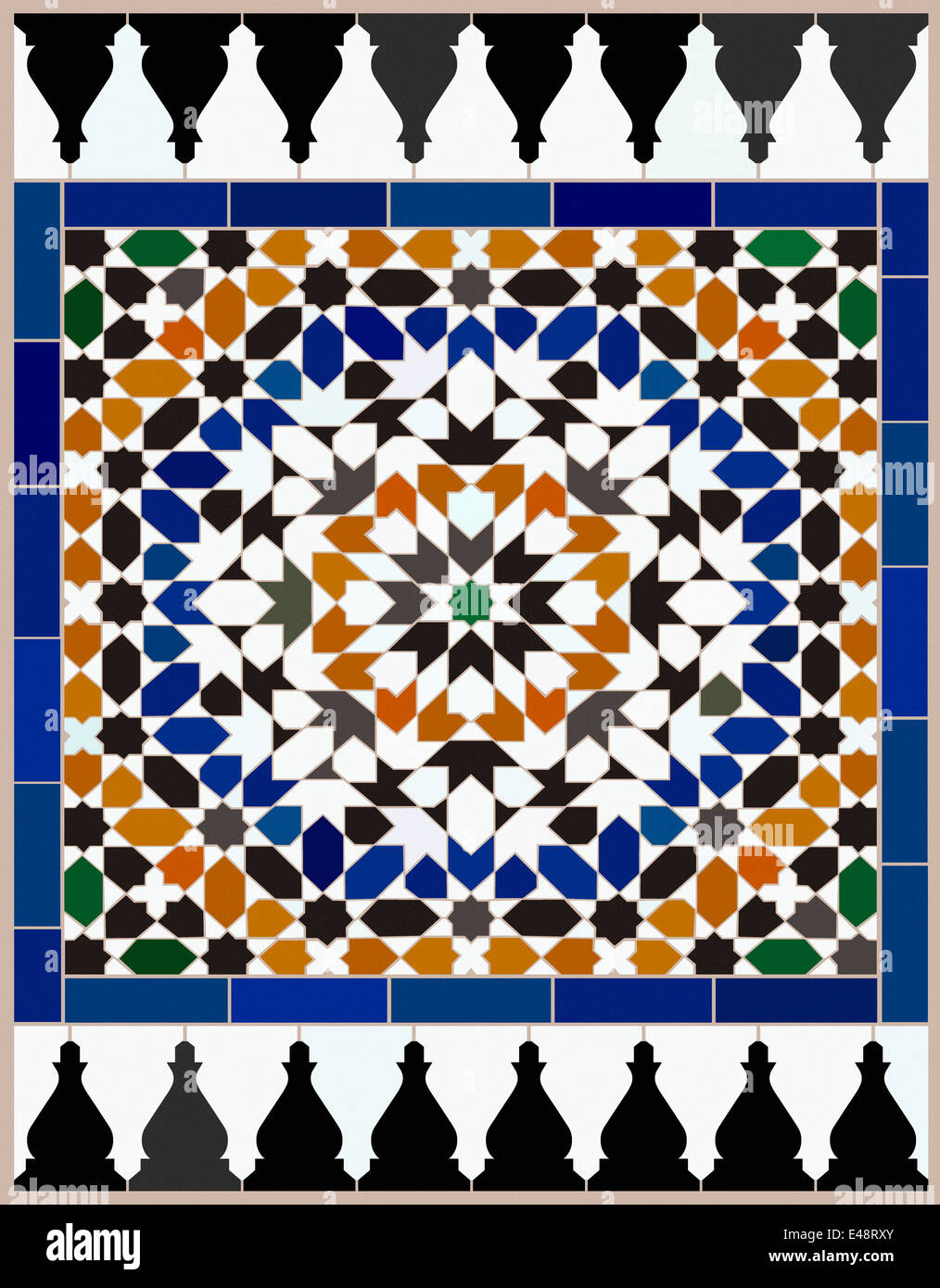 Area made mosaic tiles based on a Moroccan design with complex ...