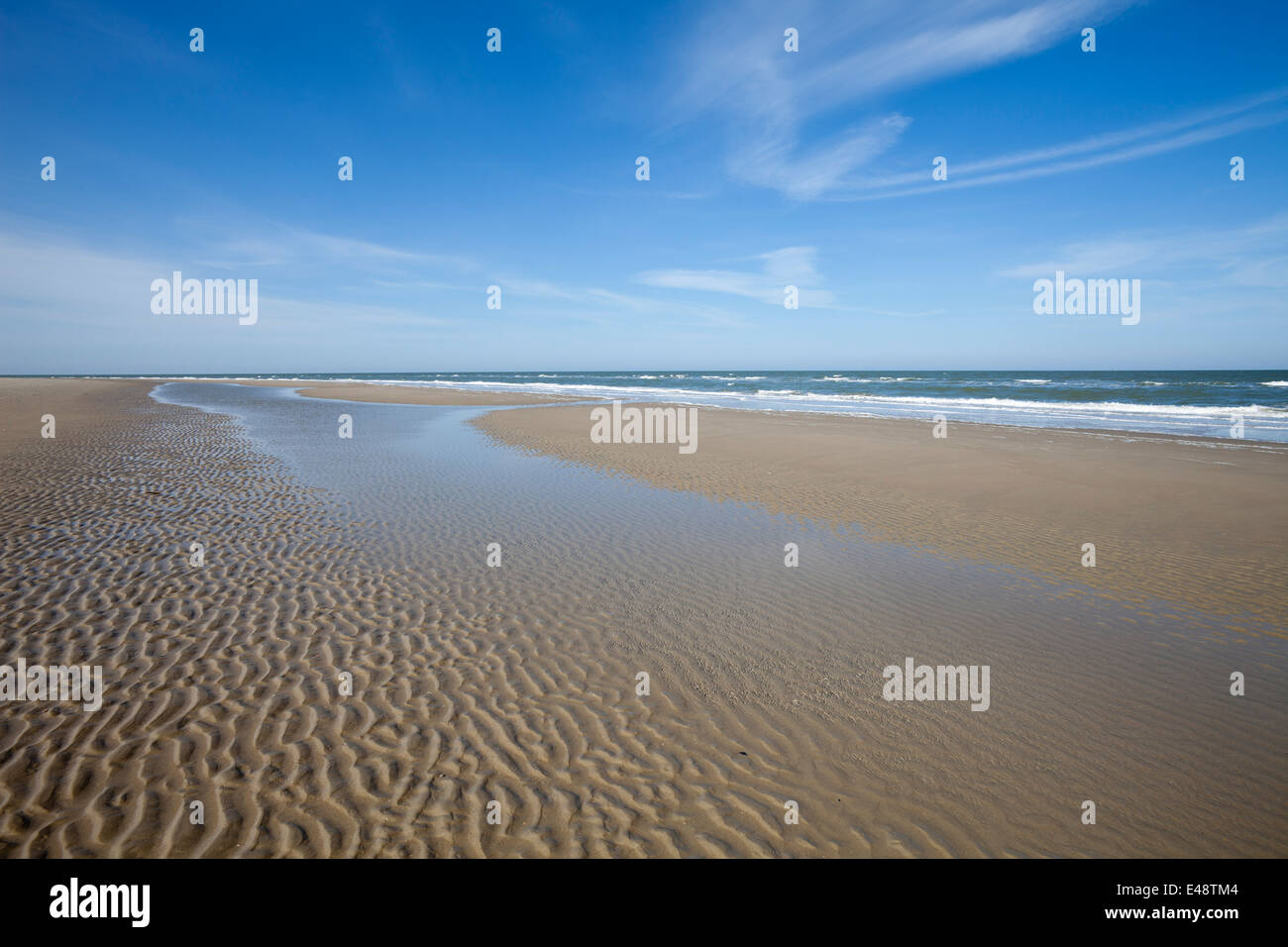 Beach at low tide, Lower Saxon Wadden Sea National Park, Borkum, East Frisian Islands, East Frisia, Lower Saxony, Germany, Europ Stock Photo