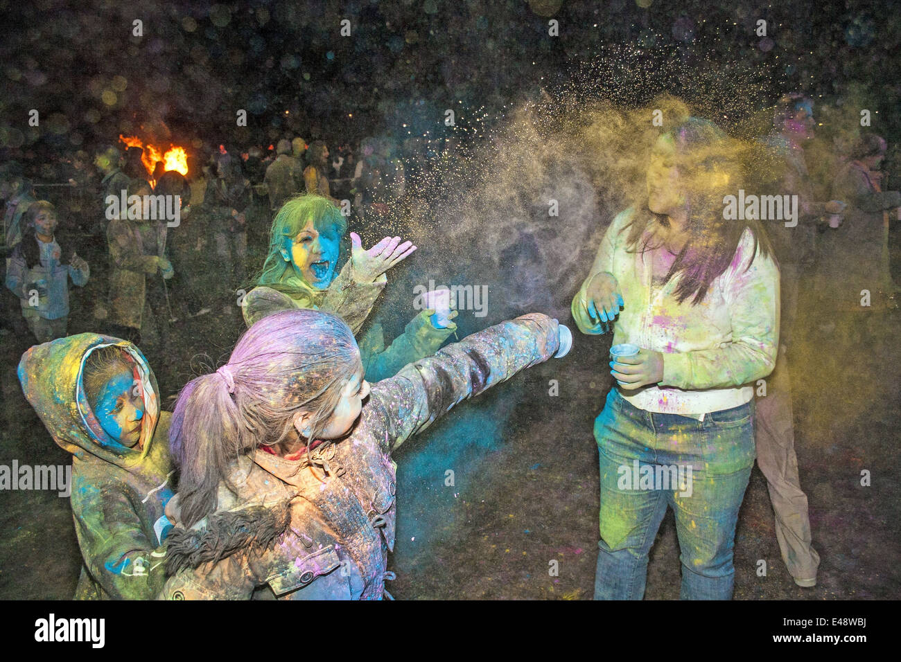 Celebrating of Holi Festival in England The Bhaktivedanta Manor Stock