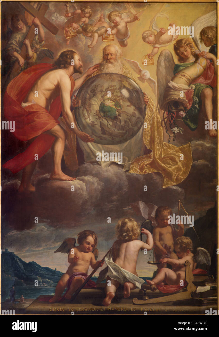 Bruges - The Holy Trinity at the creation probably by Jan Anton Garemjin (1712 - 1799) in st. Giles (Sint Gilliskerk). Stock Photo