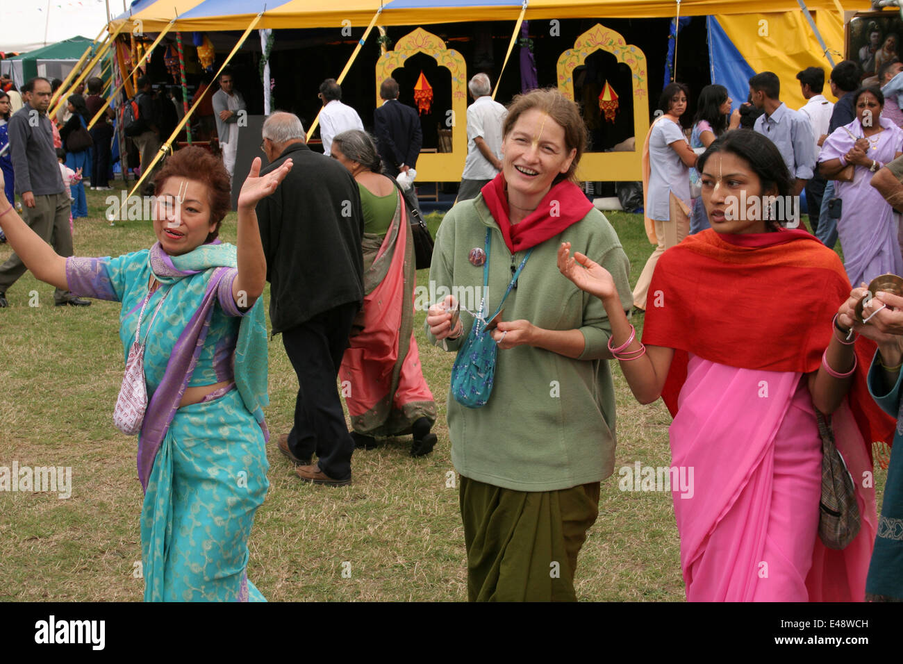 Hare Krishna devotees chanting in Bhaktivedanta Manor Krishna Temple in Watford UK Stock Photo