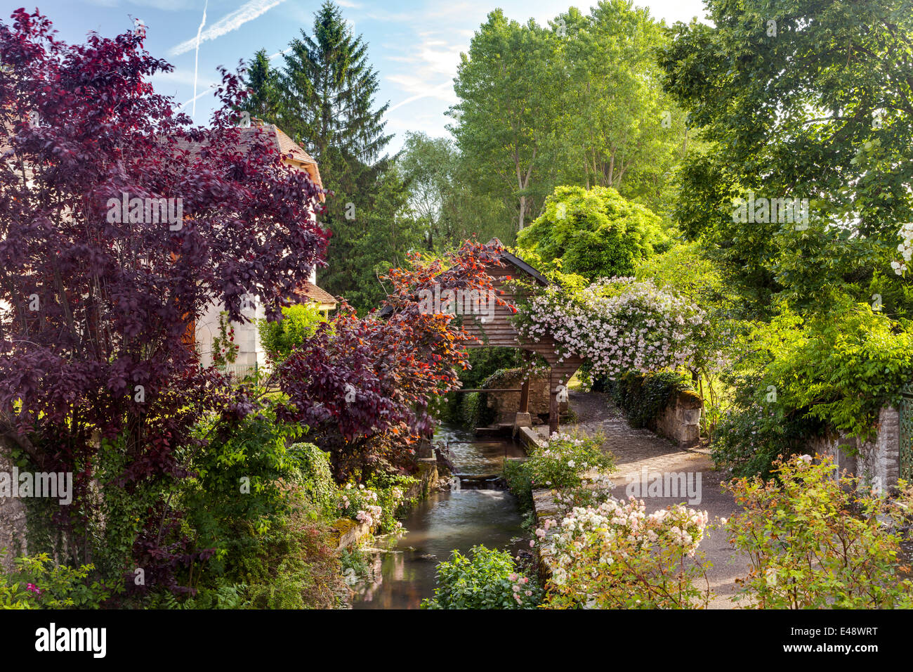 The river in the village of Chedigny, France. The village holds a rose