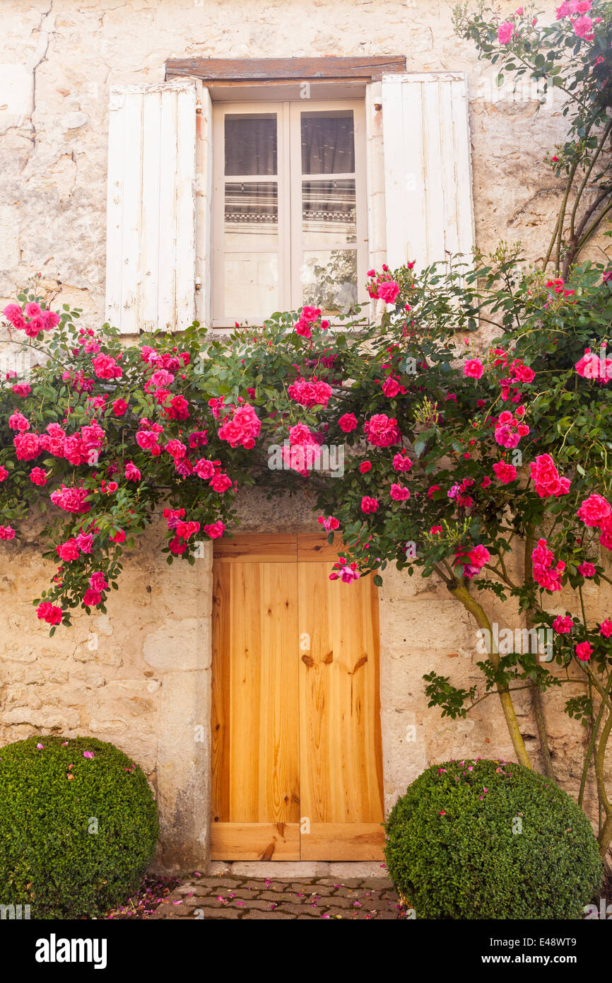 Roses cover a house in the village of Chedigny, France. The village holds a  rose festival every May Stock Photo - Alamy