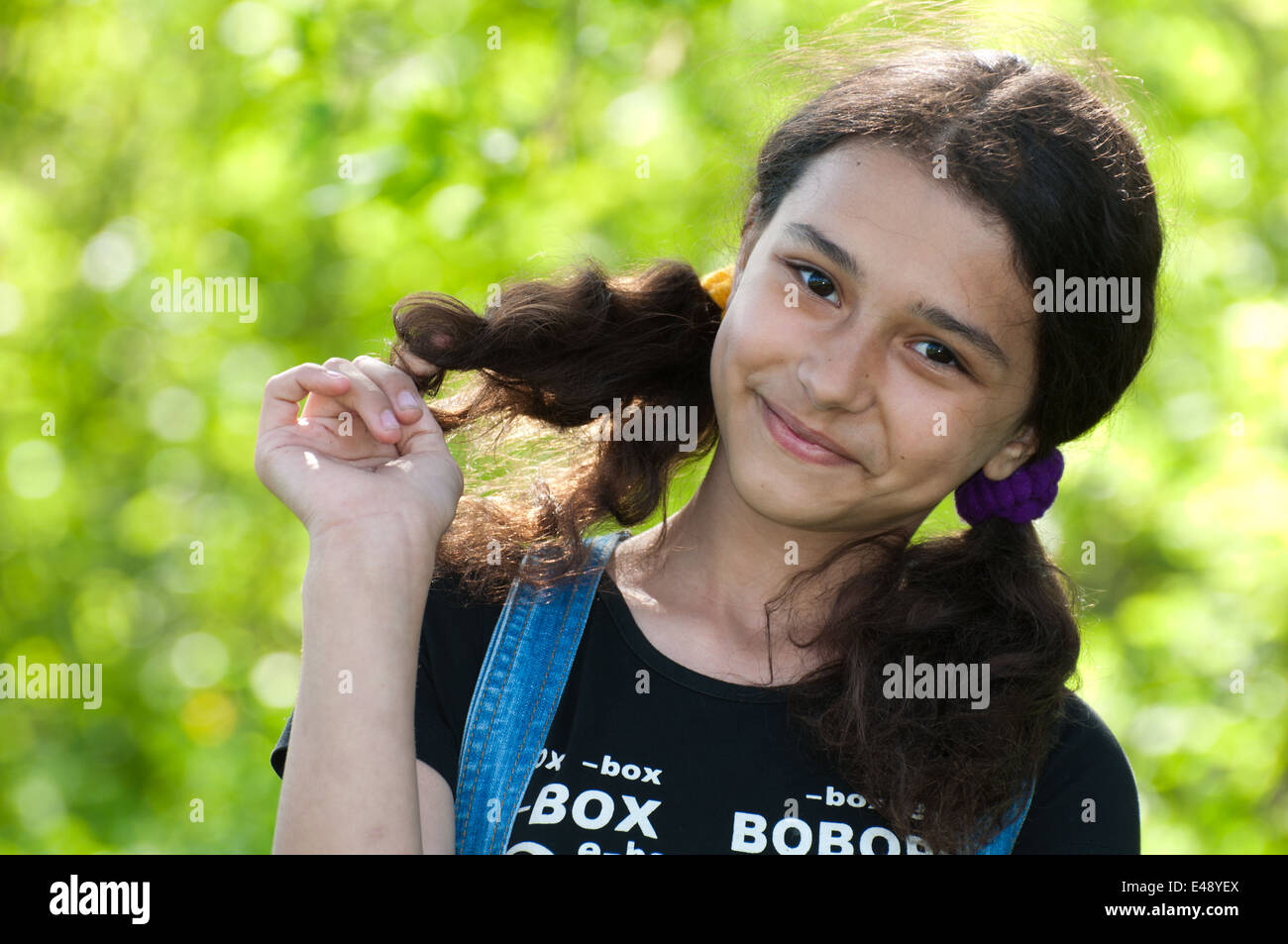 Girl Teenager Portrait 12 Year Open Air Alone Smiling Positive