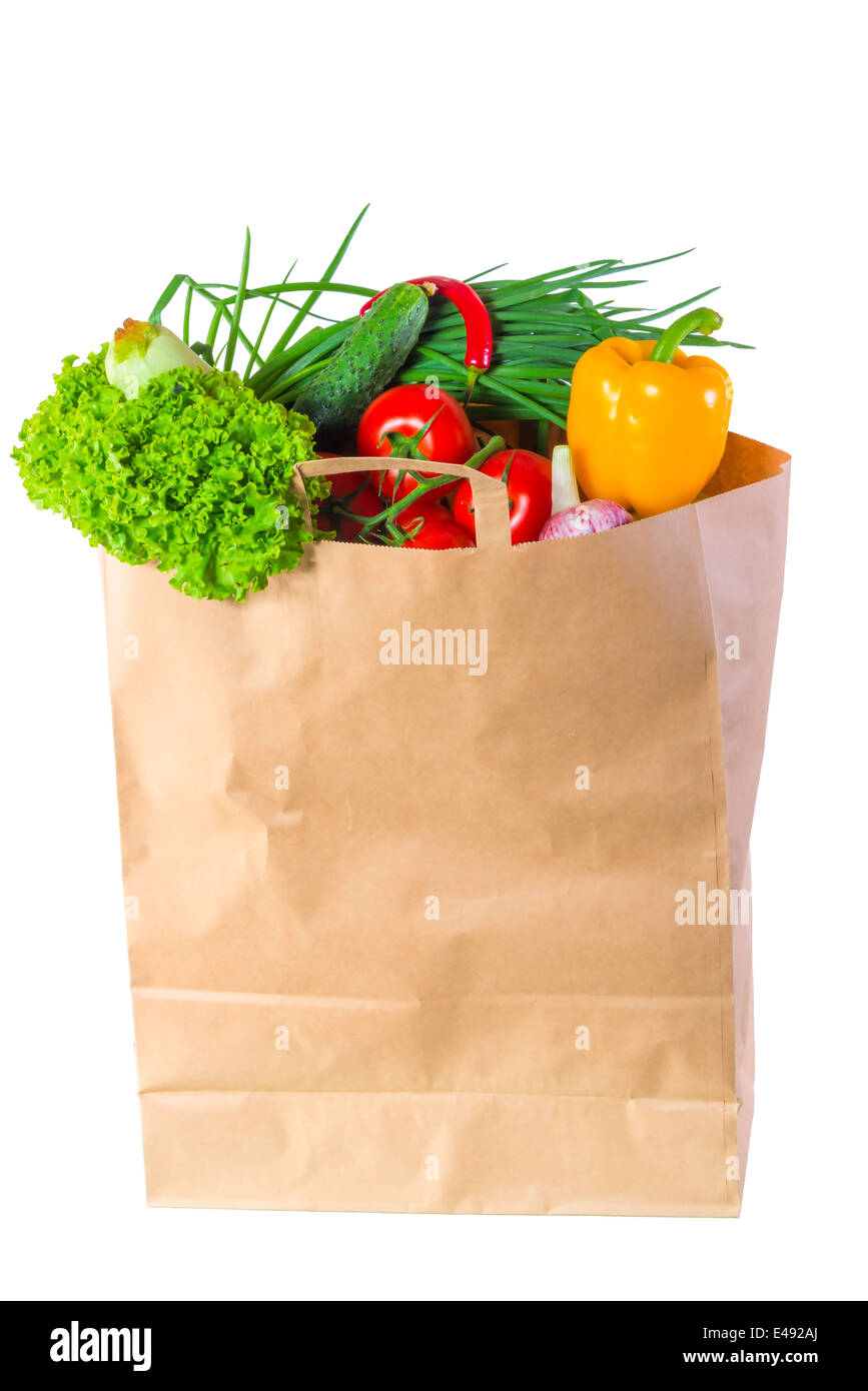 paper bag full of wholesome food Stock Photo