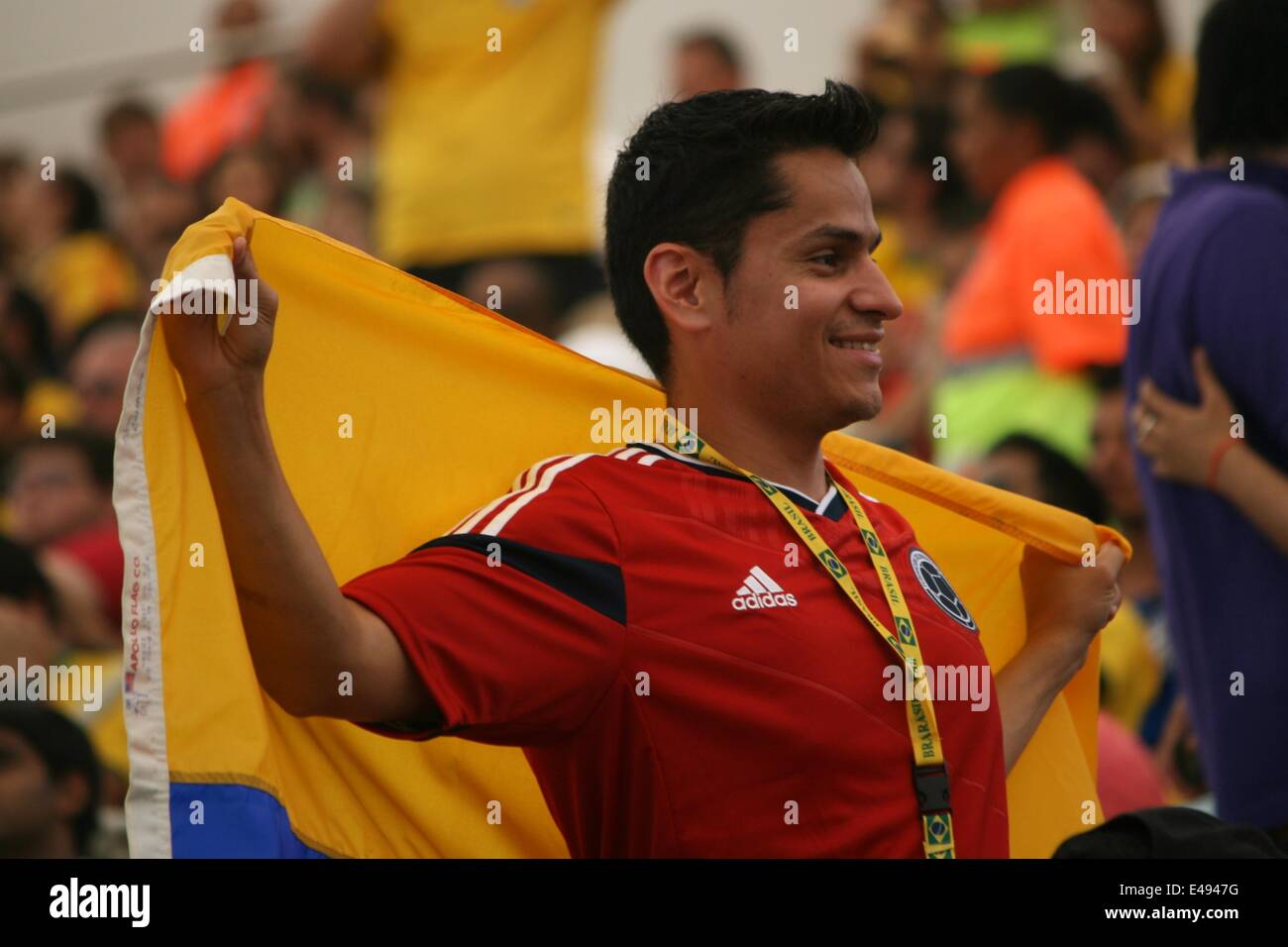 2014 FIFA World Cup Brazil. Colombian fan at Maracanã in the quarterfinals match France 0-1 Germany. Rio de Janeiro, Brazil, 4th July, 2014. Stock Photo