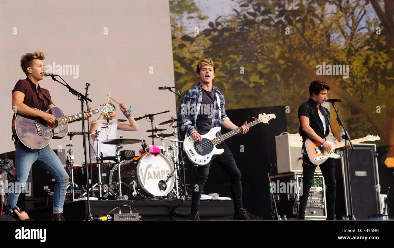 London, UK, 06/07/2014 : The Vamps play British Summertime Hyde Park. Persons Pictured: Connor Ball, Bradley Simpson, James McVey, Tristan Evans. Picture by Julie Edwards Stock Photo