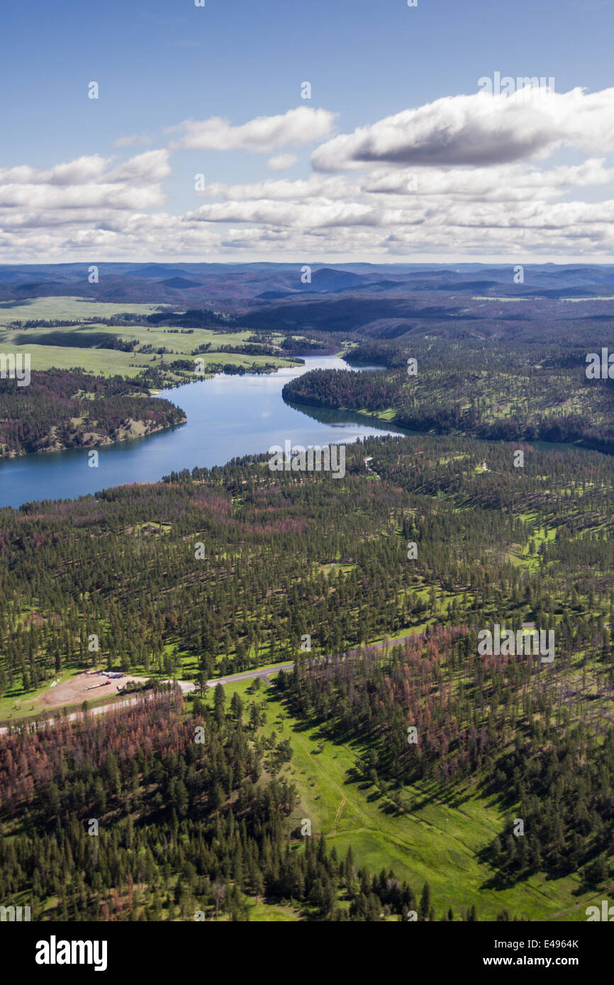 aerial view of Pactola lake in the black hills of South Dakota Stock