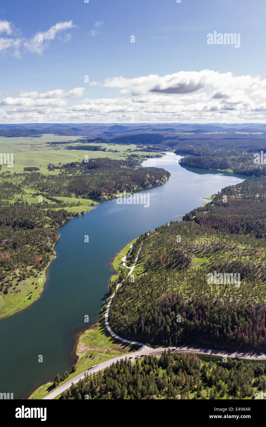 aerial view of Pactola lake in the black hills of South Dakota Stock