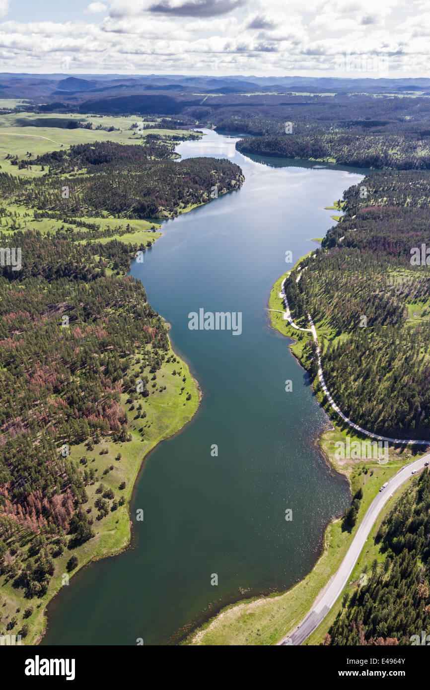 aerial view of Pactola lake in the black hills of South Dakota Stock