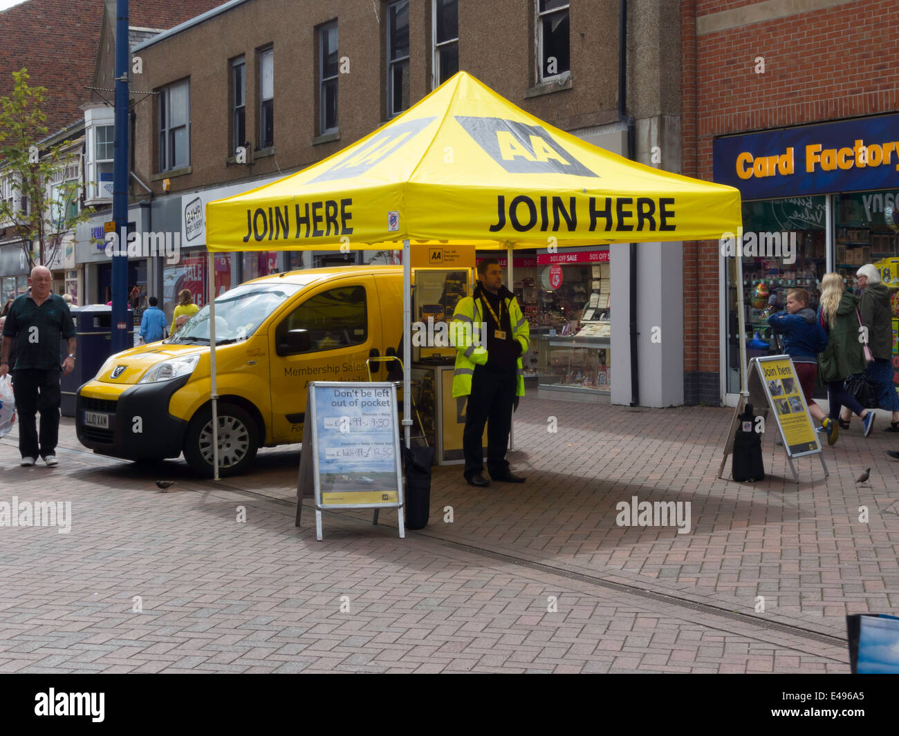 Automobile Association recruitment display in a town centre high Street Stock Photo