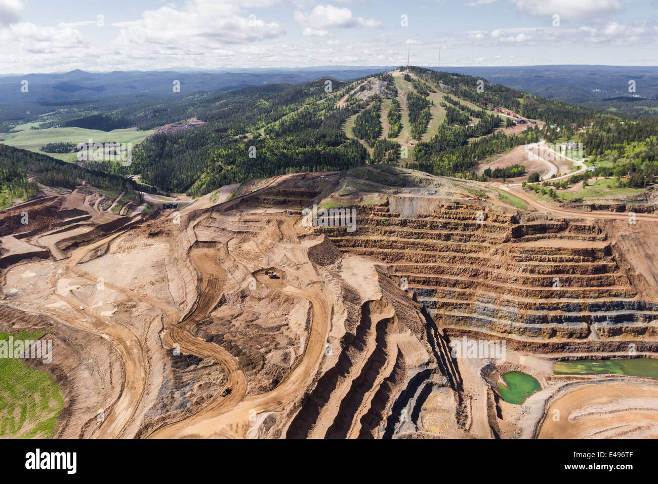 aerial view of an open pit mine in South Dakota Stock Photo