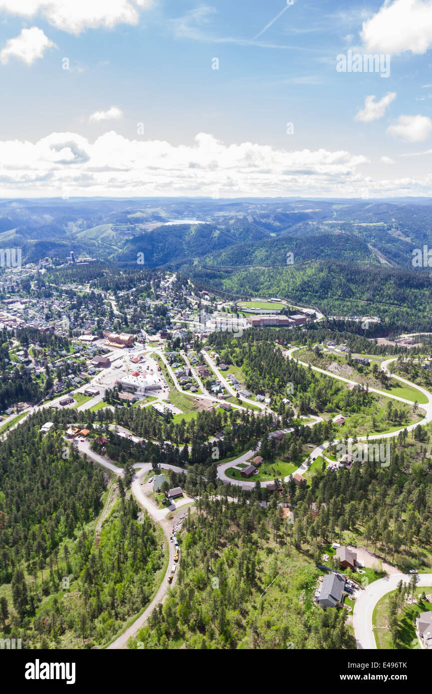 aerial view of the town of Lead in South Dakota early morning Stock