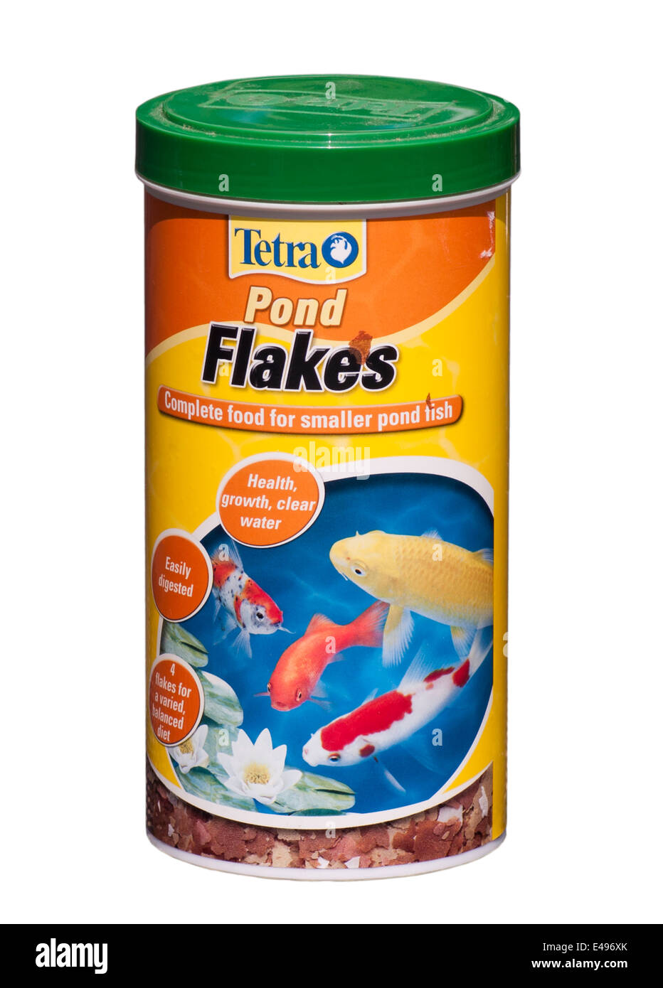 Tub Of Tetra Pond Fish Food Flakes Stock Photo