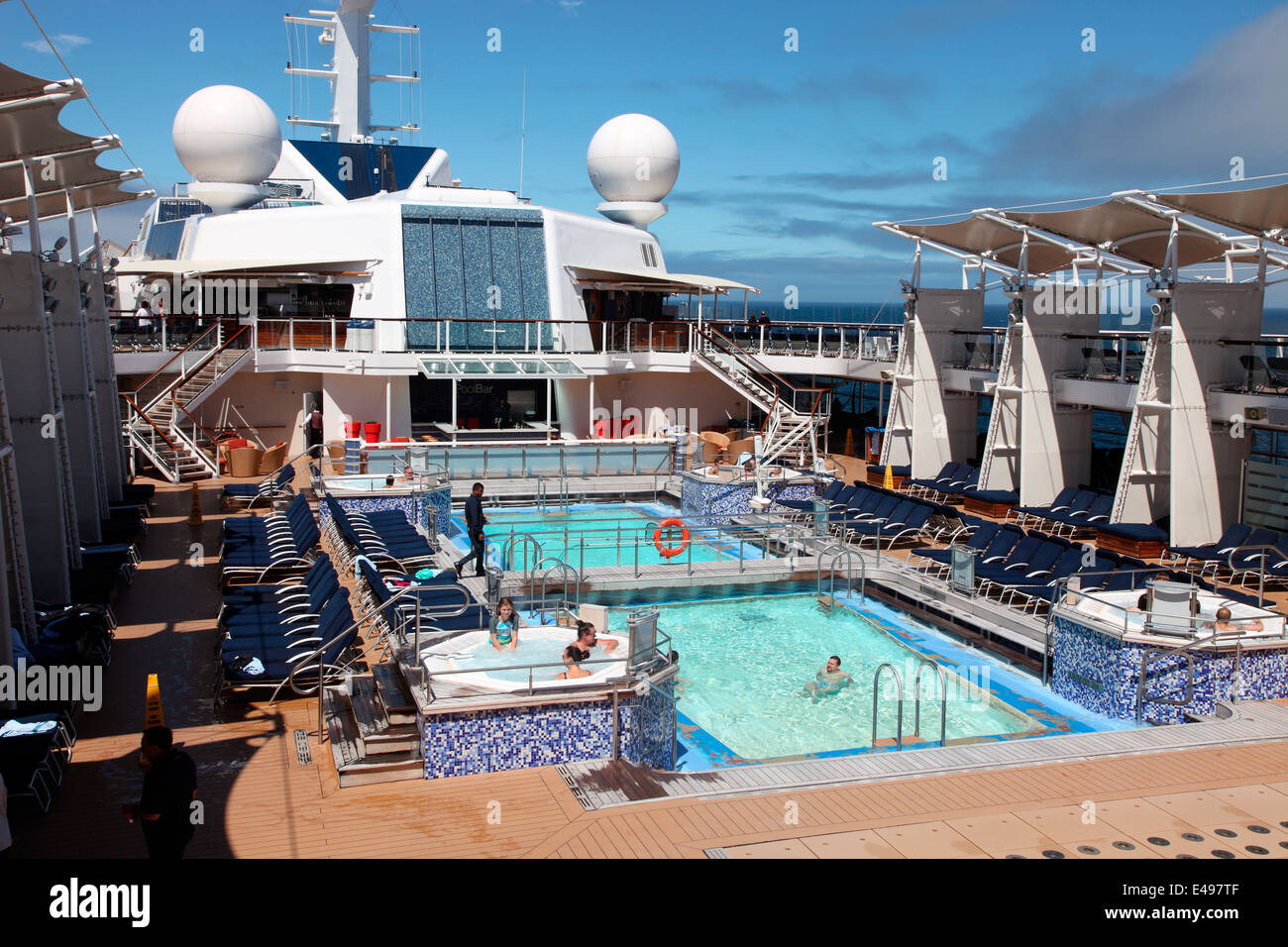 MV Celebrity Solstice swimming pool at sea in the Pacific Ocean Stock