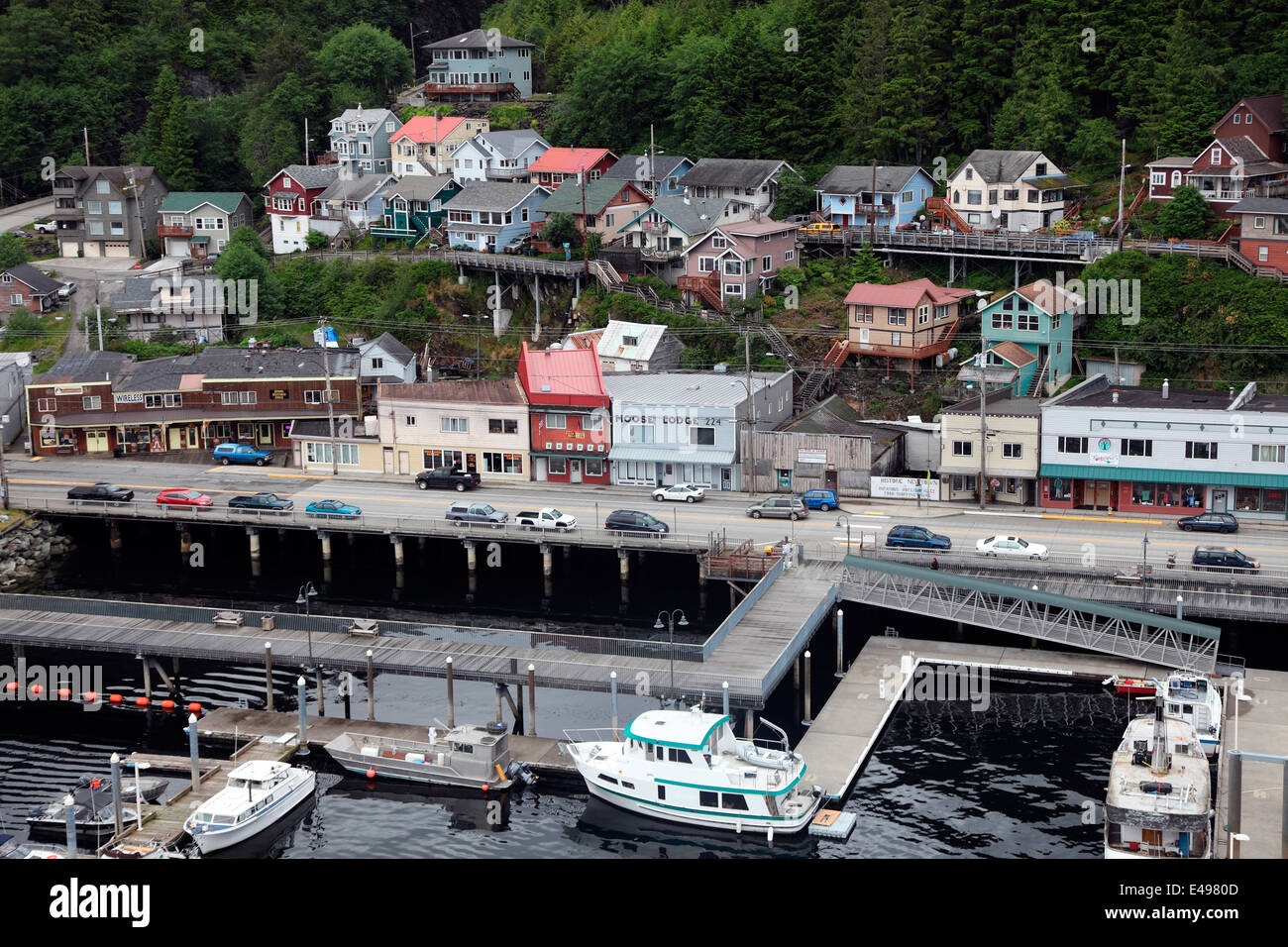 Ketchikan alaska front street stores shops waterfront boats travel