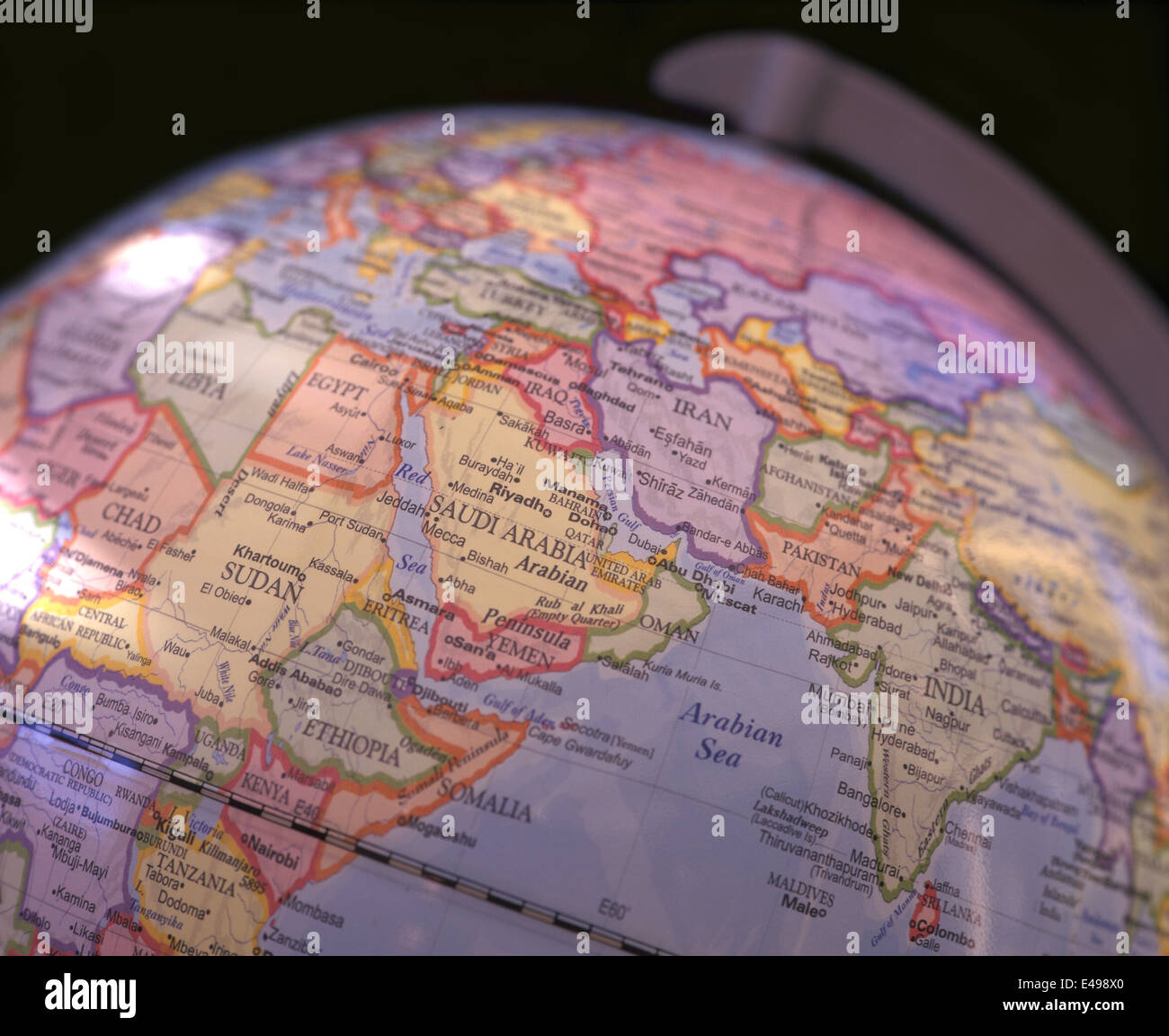 Saudi Arabia and the Arabian Gulf countries depicted on a world globe