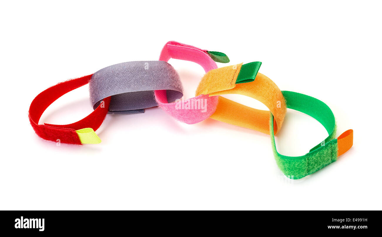 Chain from Colorful Velcro Strips, on white background Stock Photo